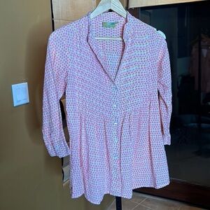 Rock Flower Paper 100% Cotton Pink Orange White Button Down Top Size Small